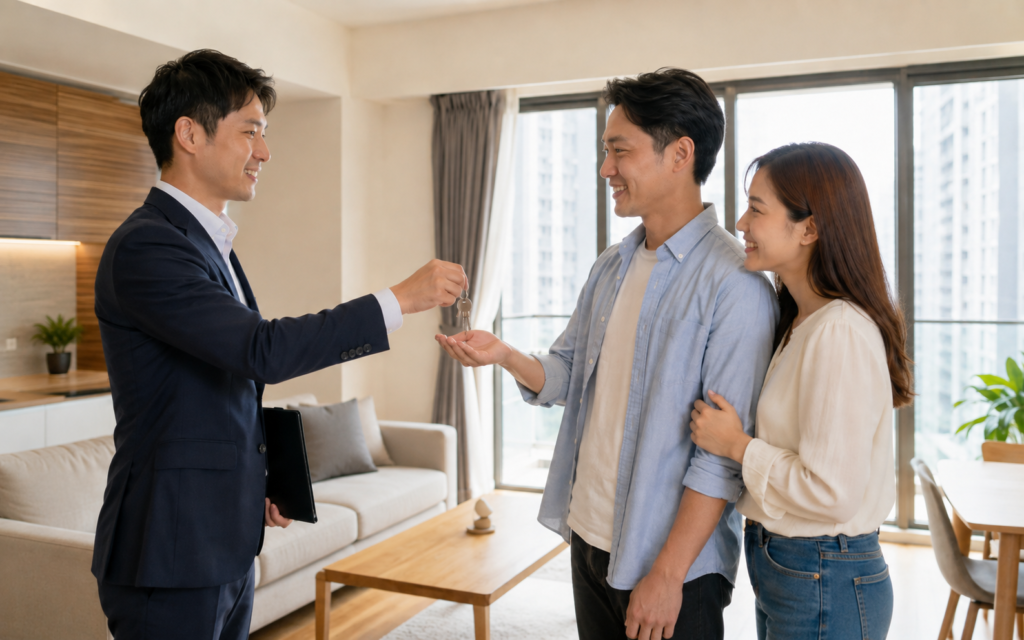 Malaysian property buyers discussing their total home-buying budget with an adviser
