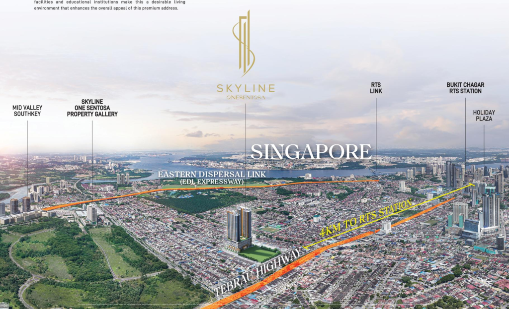 Skyline One Sentosa location map showing Taman Sentosa and central Johor Bahru context