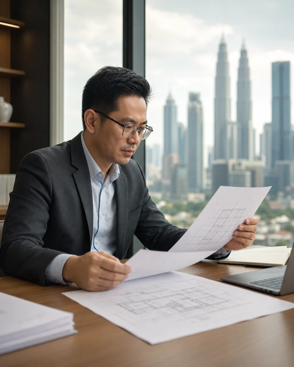 Independent property analyst reviewing condominium unit documents