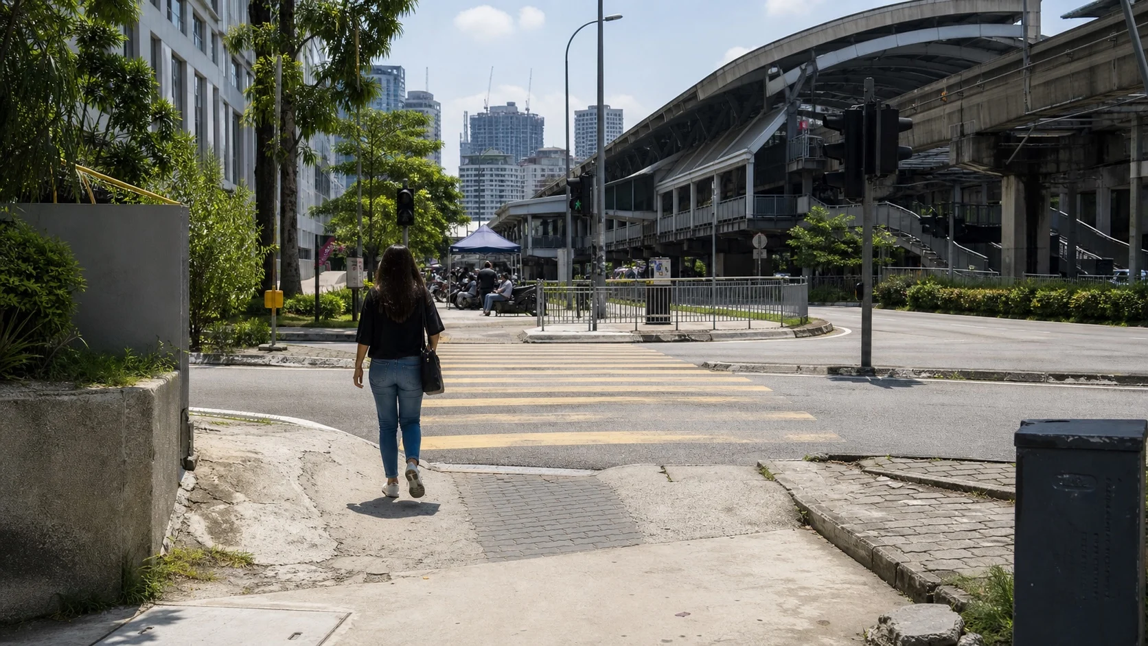 Buyer assessing an outdoor pedestrian route between a residence and KTM station