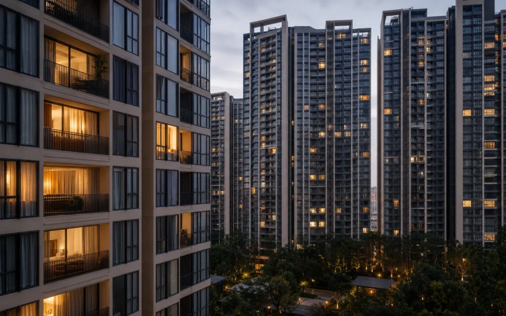 Large condominium development illustrating internal rental competition