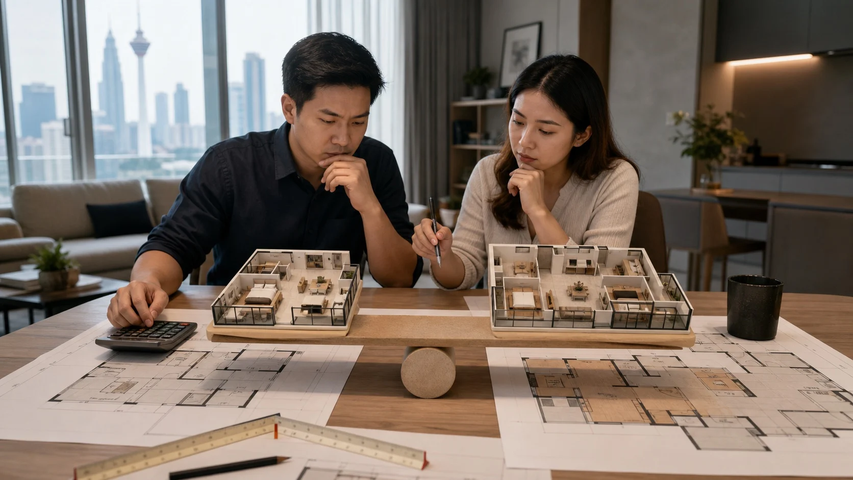 Couple comparing condominium price per square foot and total purchase price