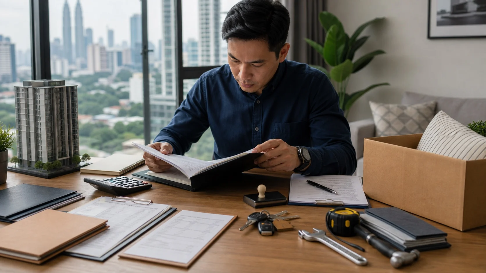 Buyer reviewing condominium financing legal furnishing and ownership costs