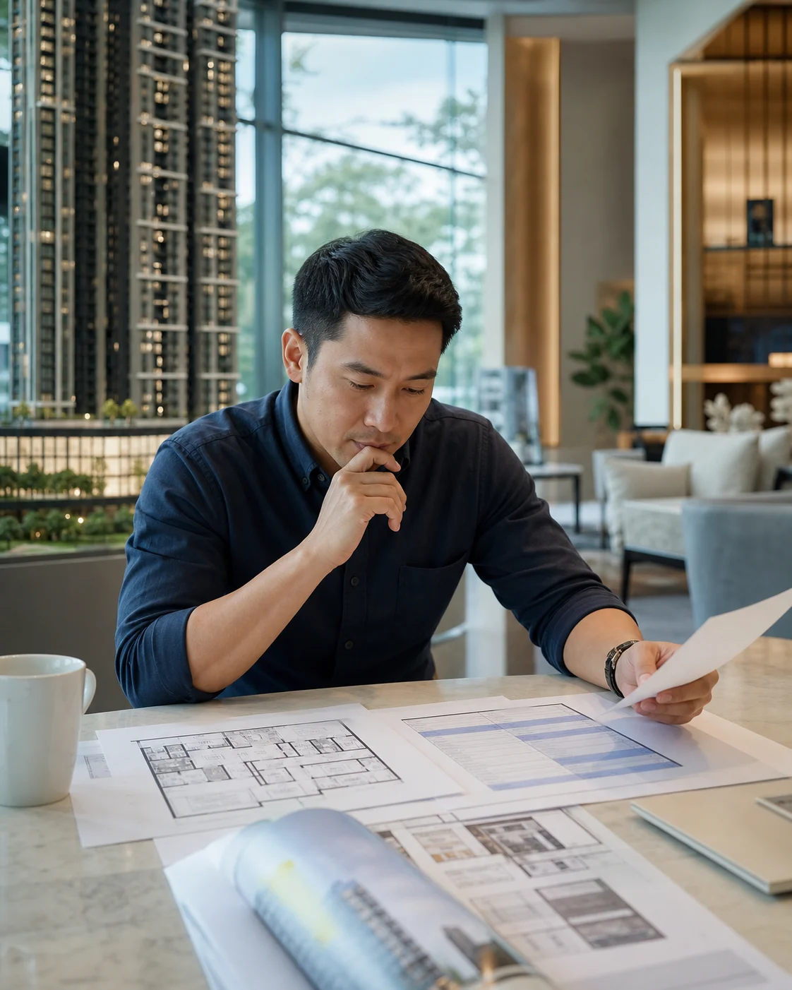 Malaysian buyer comparing M Aurora unit layouts and investment costs